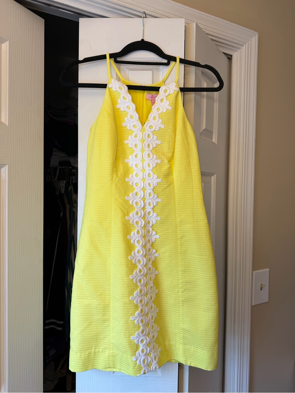 Lilly Pulitzer Yellow Halter Dress with White Floral Lace